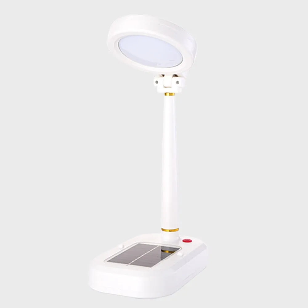 Ivory white solar-powered table fan and LED study lamp with Type-C charging port