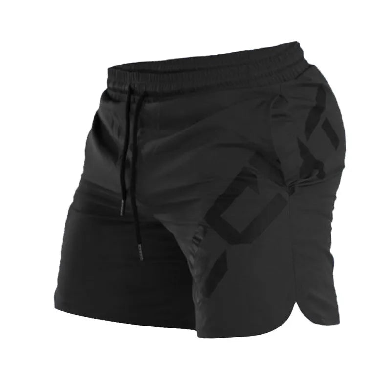 Men's elastic thin training running shorts in black, quick-drying knee length design for summer sports