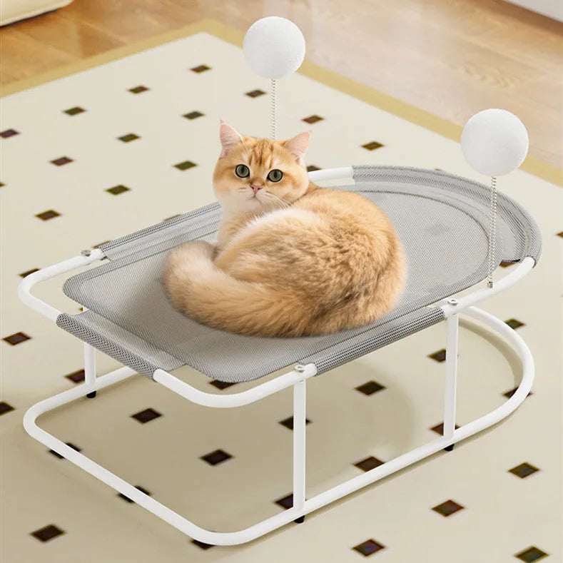 Large fabric cat kennel in grey colour showing breathable construction