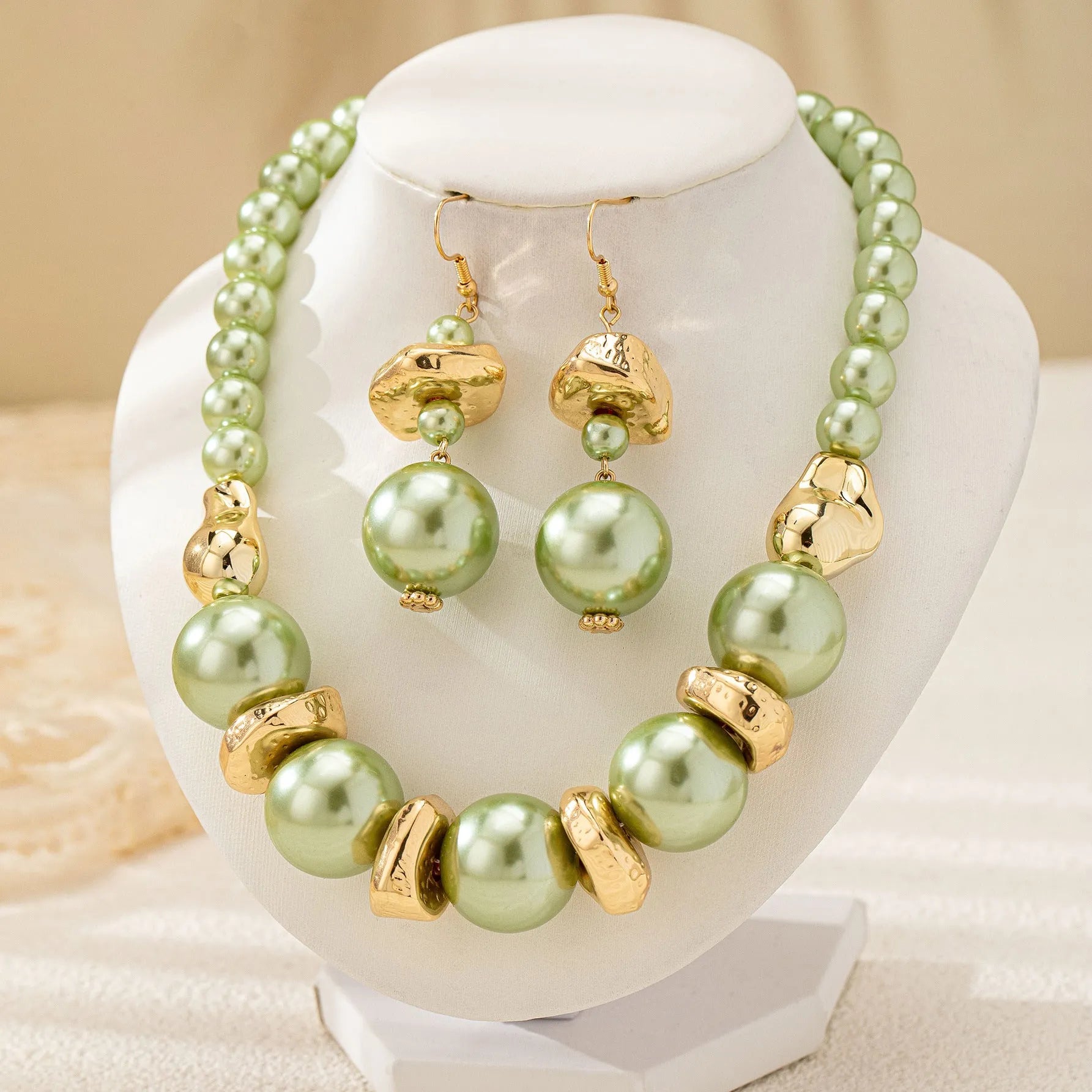 Acrylic pearl necklace and ear stud set for women green suit YLC-TZ-1315 simple irregular design