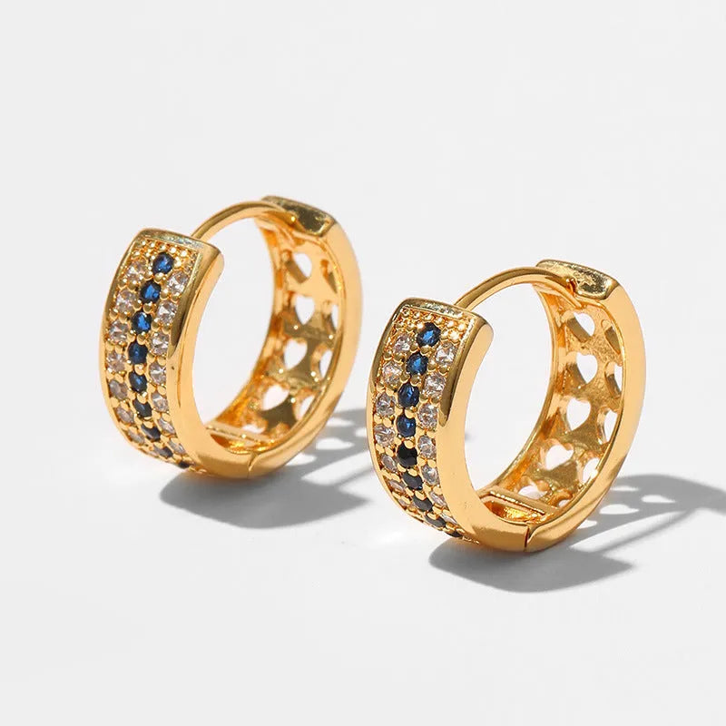 Women's round geometric earrings with gold plating on copper base, colour KE1268