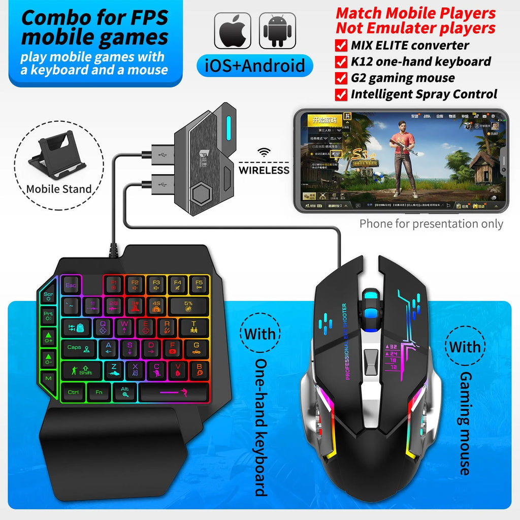 Keyboard mouse converter for mobile gaming with USB interface in official configuration suit colour