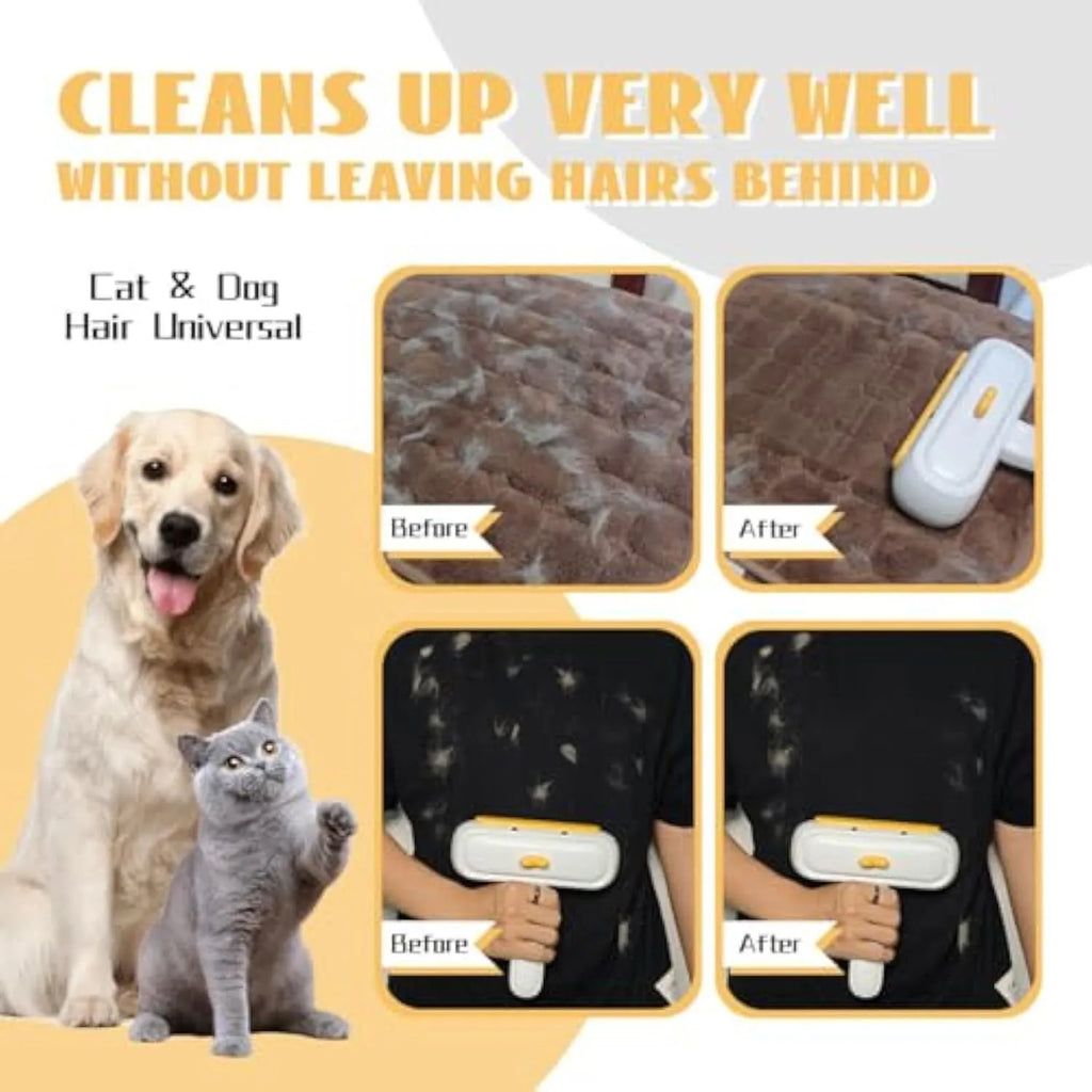 White portable pet hair remover with yellow duck design for furniture and car seat cleaning