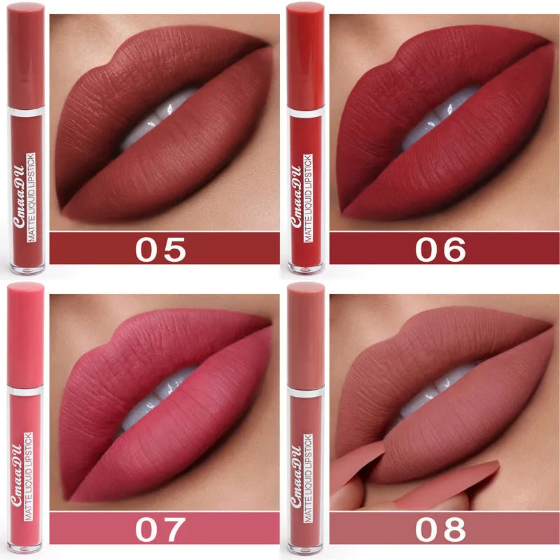 10-pack of women's non-stick cup waterproof matte lipstick in photo colour, each 3g stick with matte finish in compact packaging