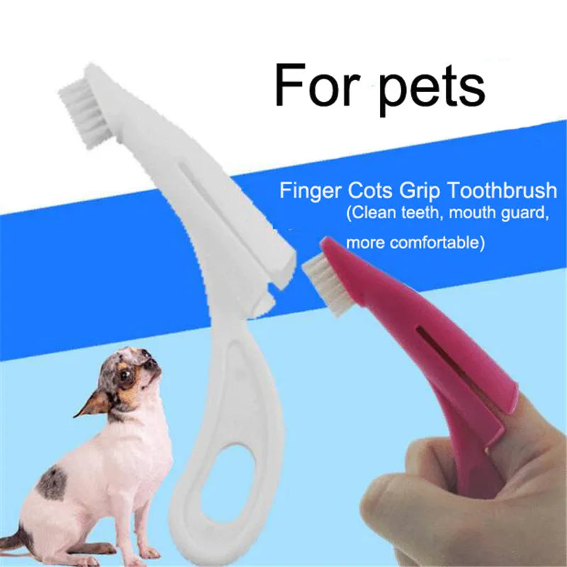 Red and white pet finger toothbrushes with silicone bristles for dog and cat dental care