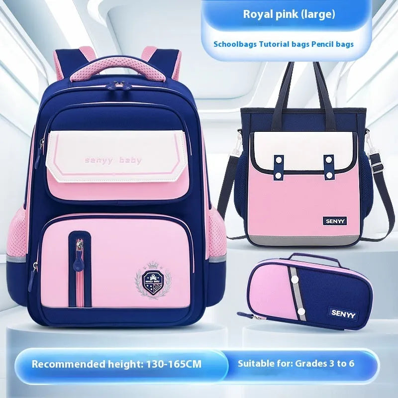 Children's spine protector backpack in blue, made of water-repellent Oxford cloth, size 38x30x15cm