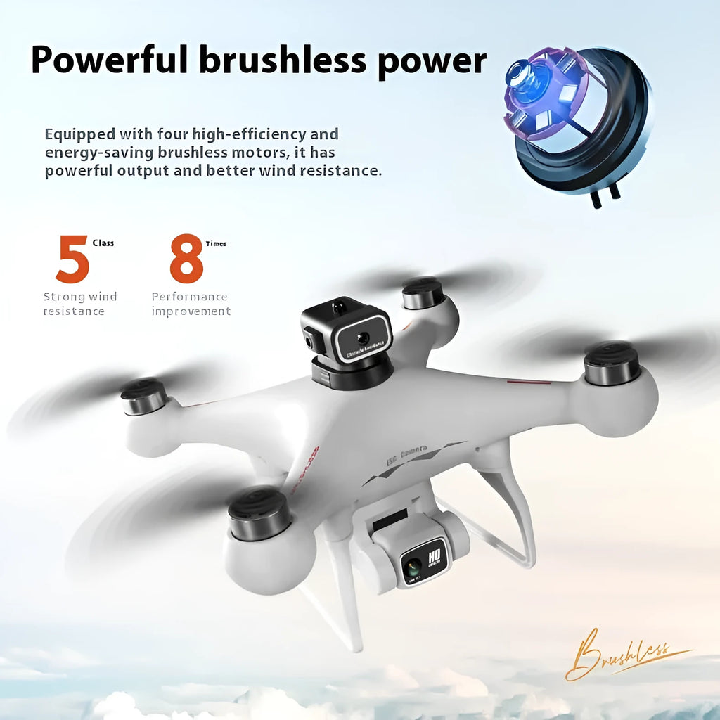 Black HD brushless UAV drone with four-side obstacle avoidance and dual cameras for aerial photography