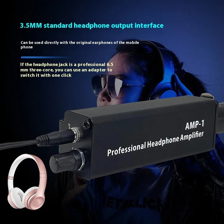 Headphone volume adjustment converter with XLR interface, compact size 9.6×2.6×3.15cm, model AMP1