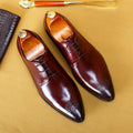 Men's leather pointed carved business formal shoes in cowhide with rubber sole, black colour, low-top
