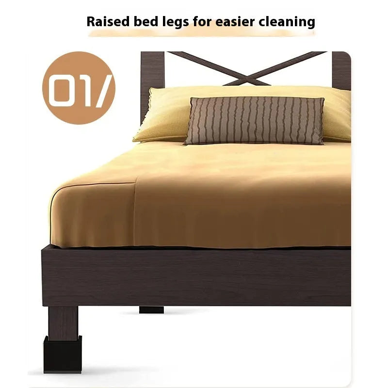 Four black plastic furniture height adjustment mats for sofa or bed feet.
