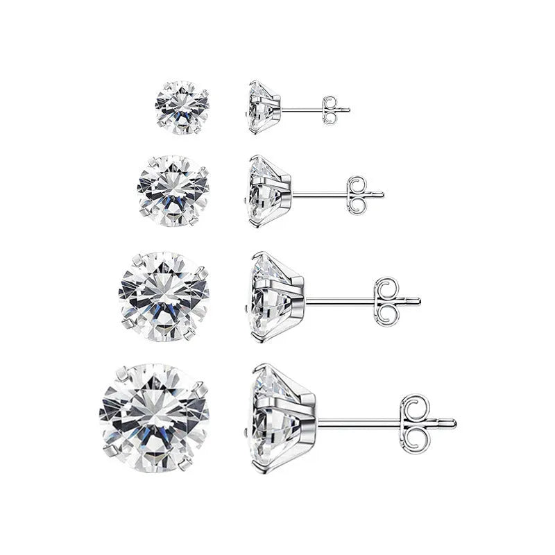 Titanium steel geometric zircon stud earrings with stainless steel construction and multiple size options