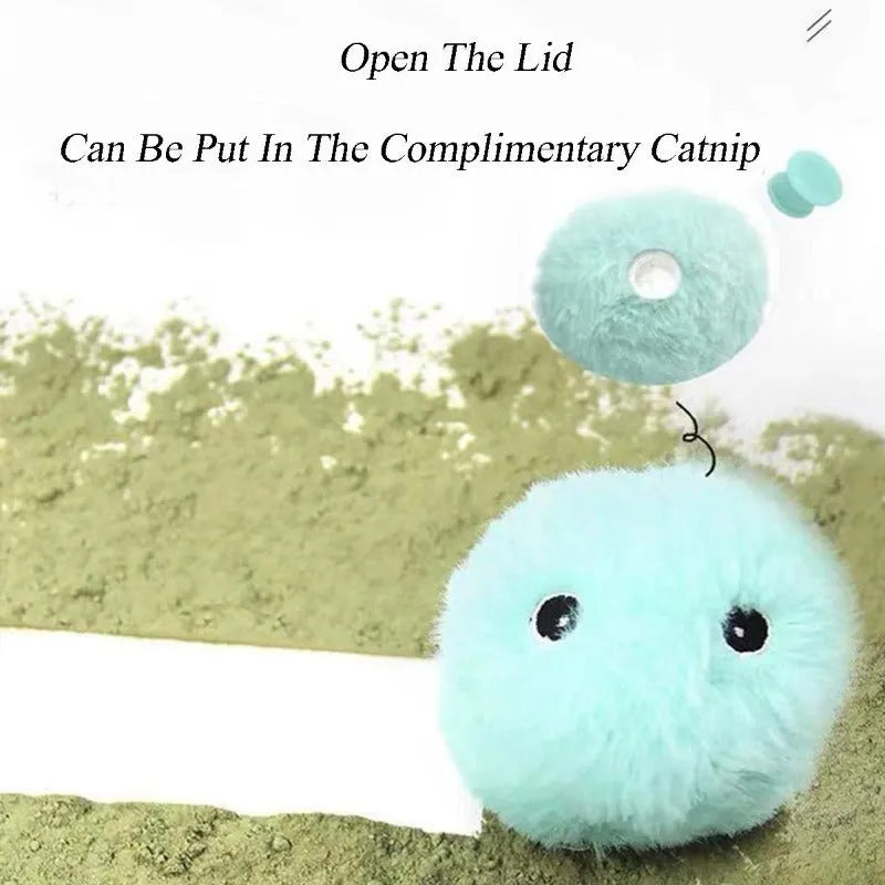 Blue, pink, and yellow electronic interactive toy ball for cats and dogs with animal sound activation.