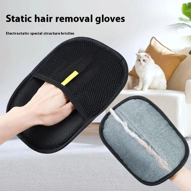 Black pet hair removal gloves with silicone bristles for dog cat rabbit grooming