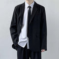 Men's plus size college style suit set with jacket, trousers, white shirt and tie in loose fit