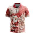 Men's 3D digital print Christmas Santa reindeer polo collar short sleeve loose fit polyester top