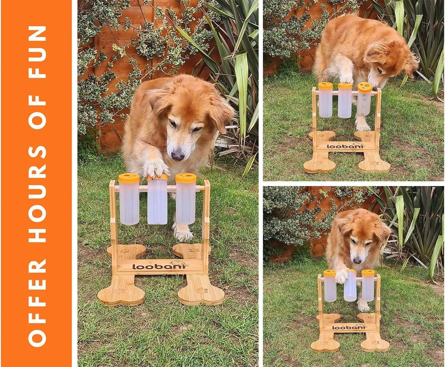 Wooden dog puzzle feeder toy 31x30x20cm for interactive feeding and mental stimulation