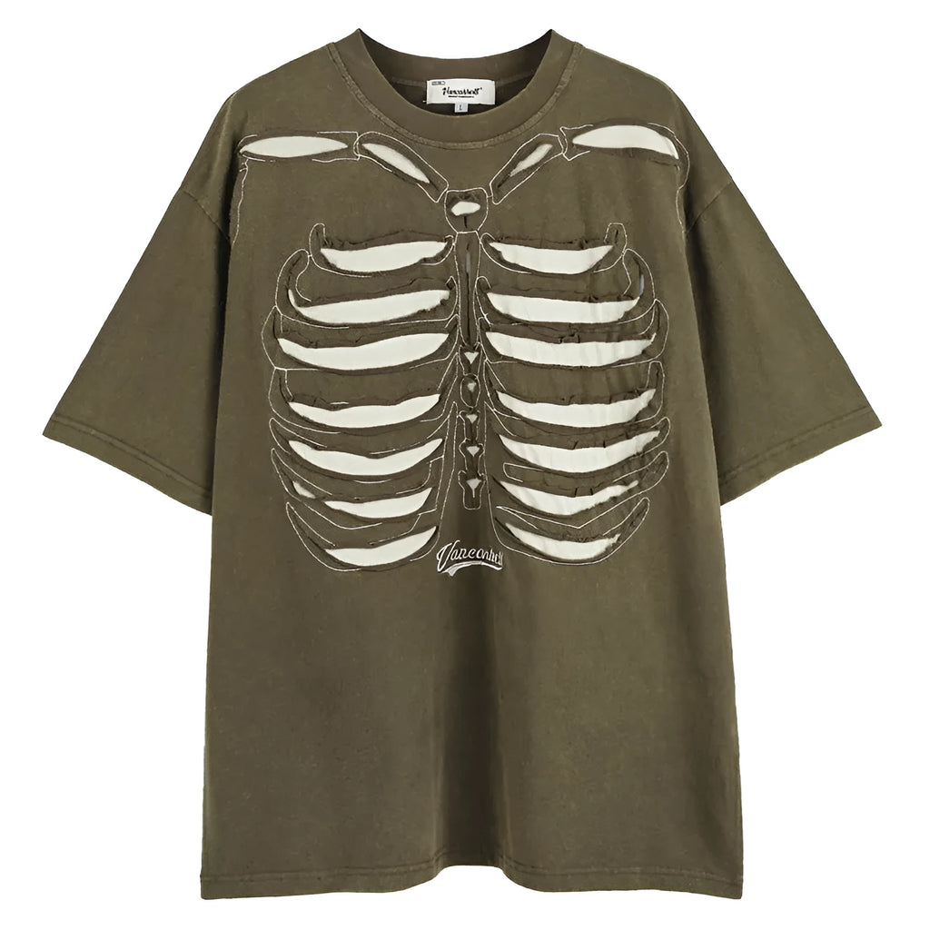 Men's black skull print cotton t-shirt with loose fit and drop shoulder sleeves
