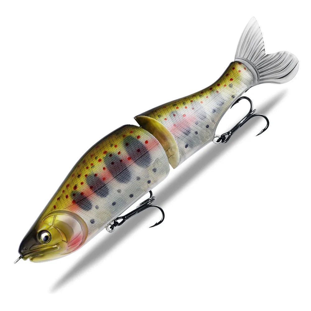 185mm plastic bass fishing swimming bait showing colour options and length measurement