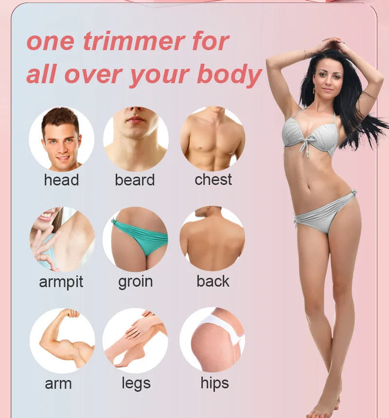 Women's rechargeable bikini body shaver with positioning combs and charging base, black SMT030