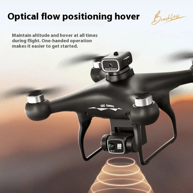 Black HD brushless UAV drone with four-side obstacle avoidance and dual cameras for aerial photography