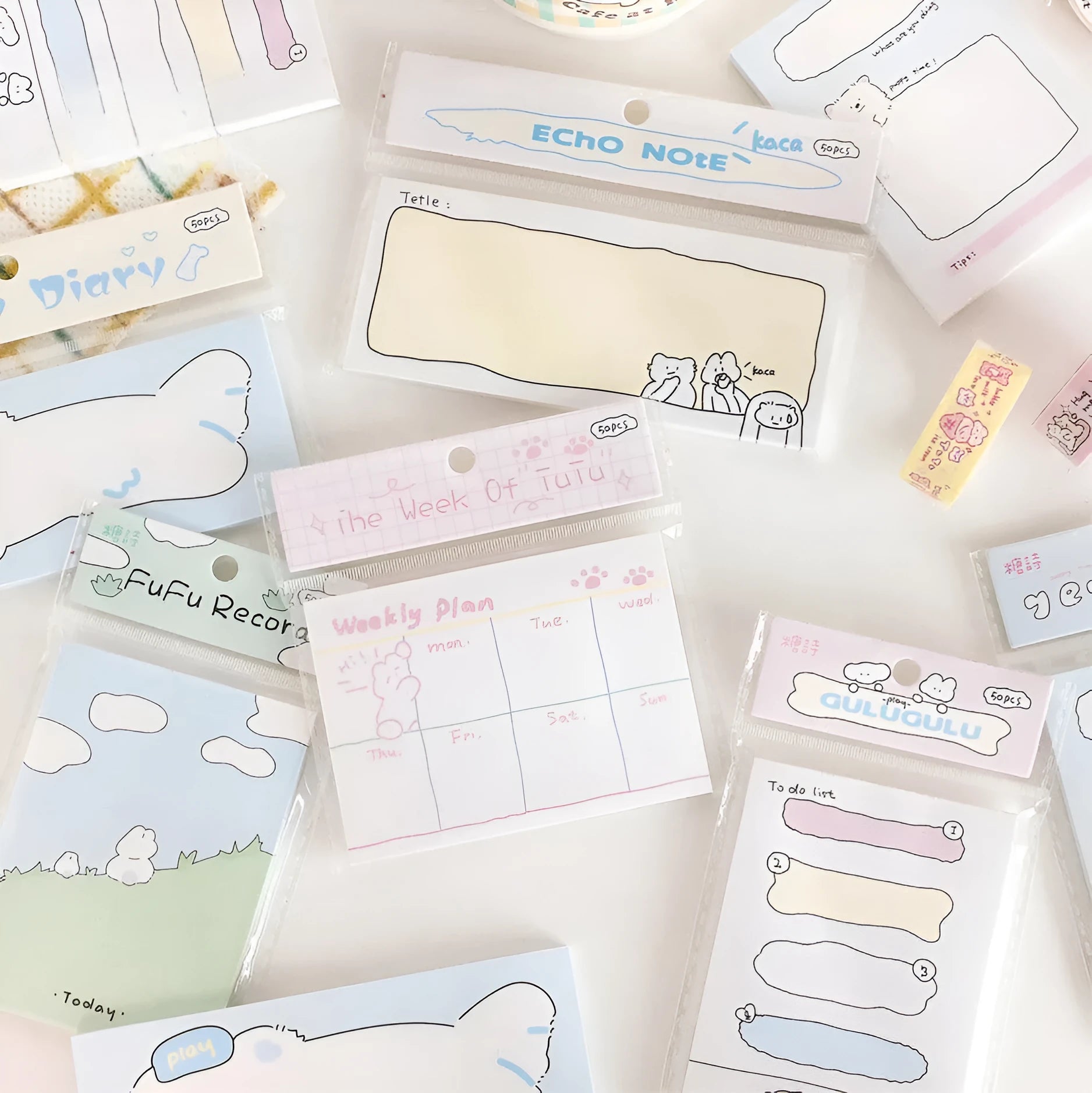 Cartoon hand account collage sticky notes in three sizes with animal designs