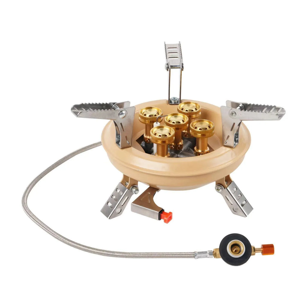 Portable windproof gas stove for camping and picnic use, black colour, compact design for 1-2 person outdoor cooking