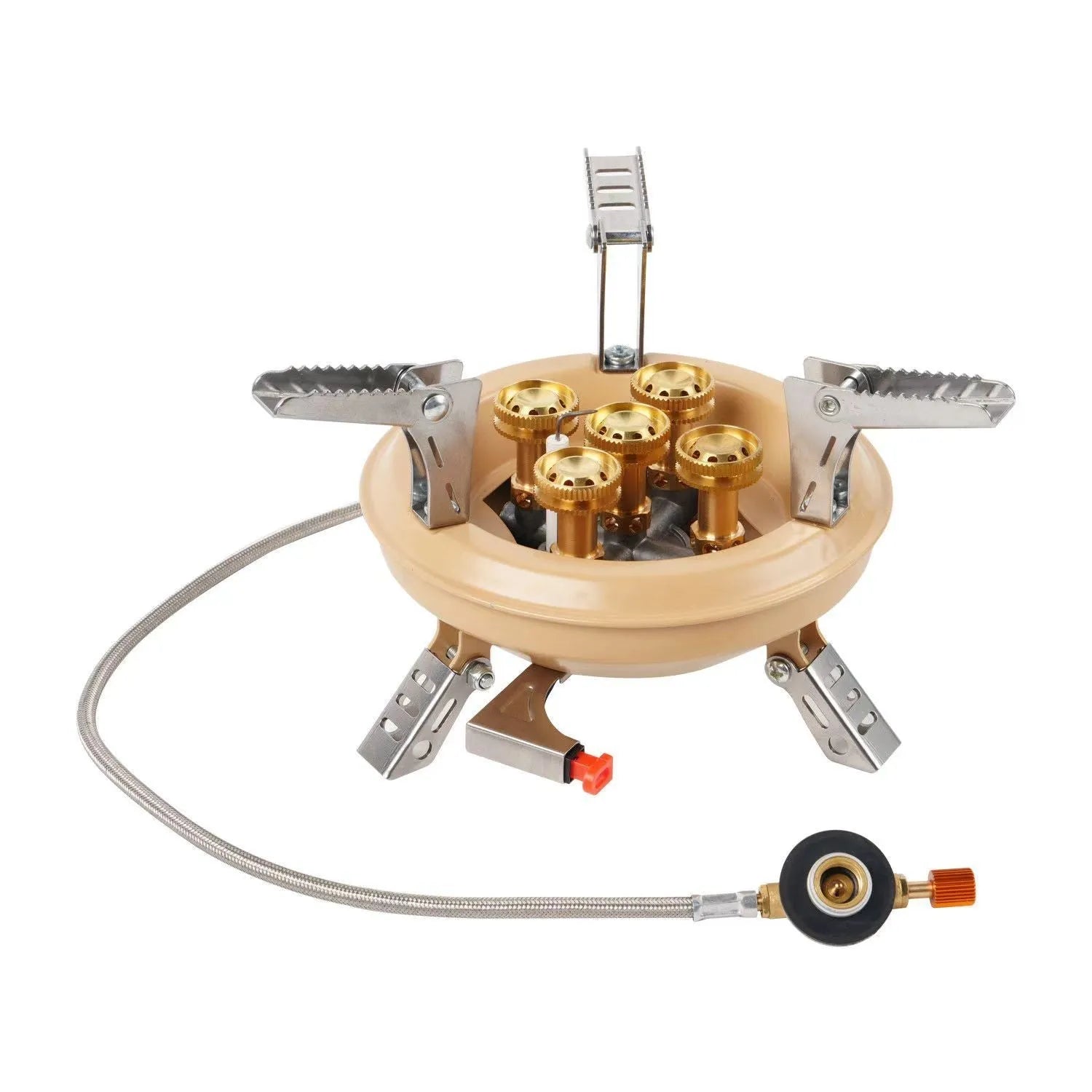 Portable windproof gas stove for camping and picnic use, black colour, compact design for 1-2 person outdoor cooking