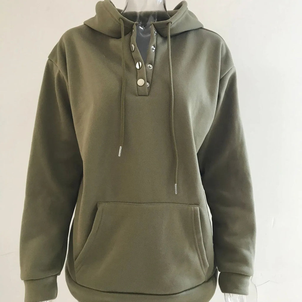 Men's loose fitting casual hooded sweater in black with long sleeves and single-breasted placket