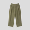 Men's loose-fit apricot cotton linen trousers with wide-leg Korean style on a neutral background.