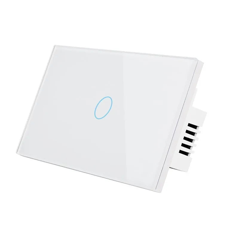 White 2-gang RF remote control touch wall switch with tempered glass panel
