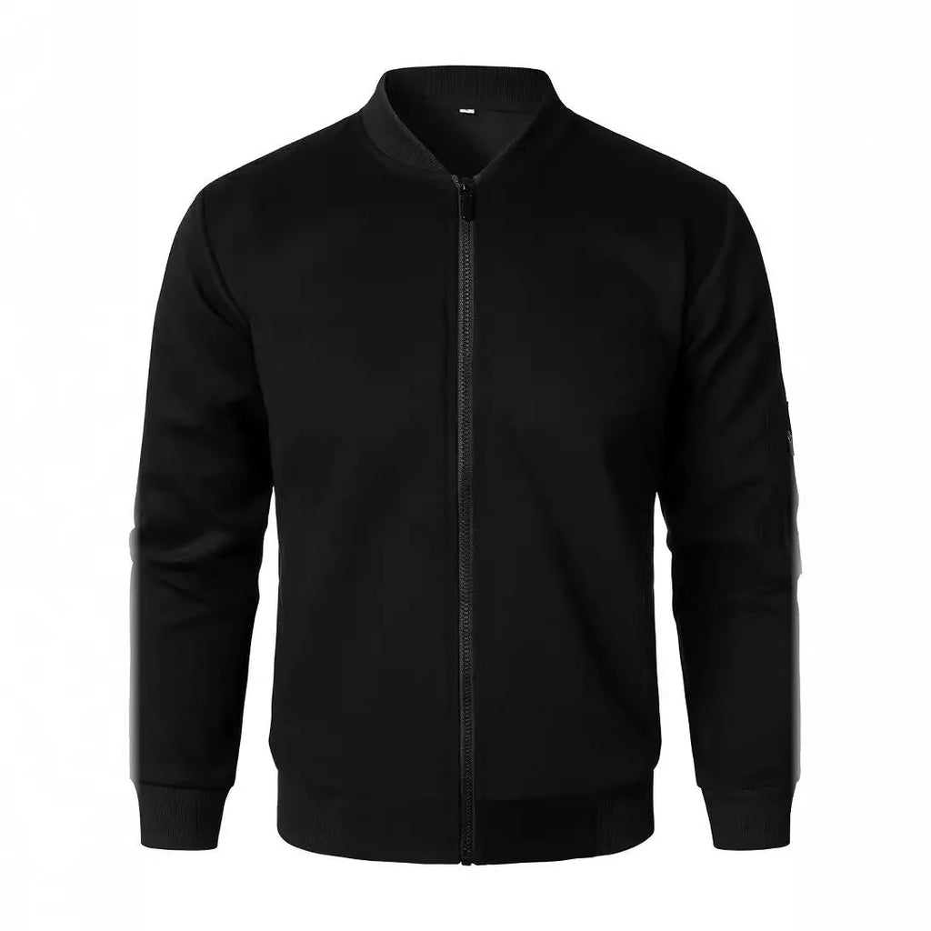 Men's loose fit knitted jacket in cotton, shown in black, blue, and grey colours.