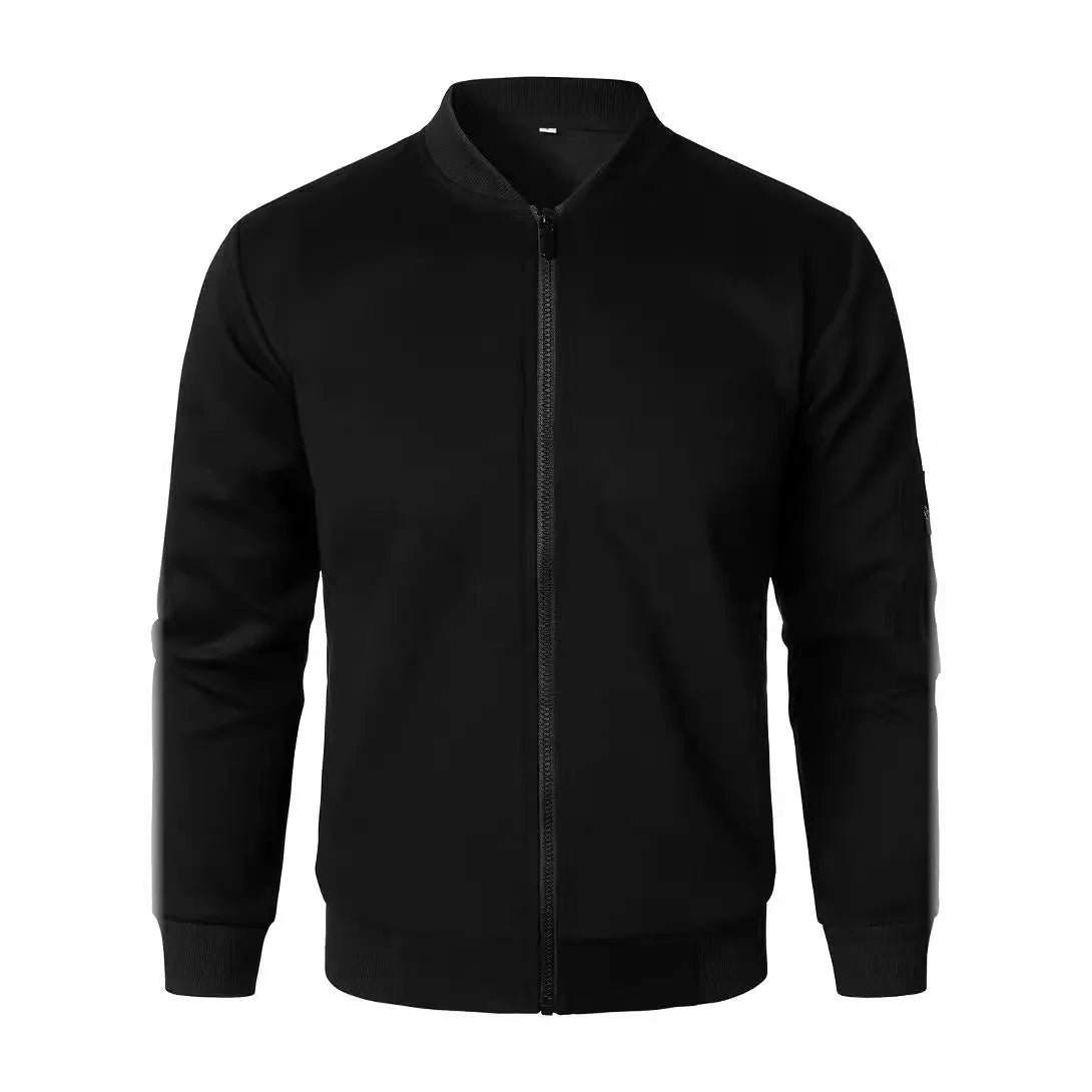 Men's loose fit knitted jacket in cotton, shown in black, blue, and grey colours.