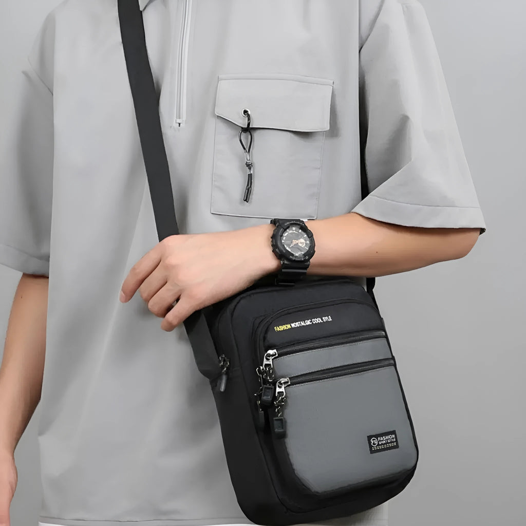 Men's waterproof nylon crossbody bag in green colour with adjustable shoulder strap