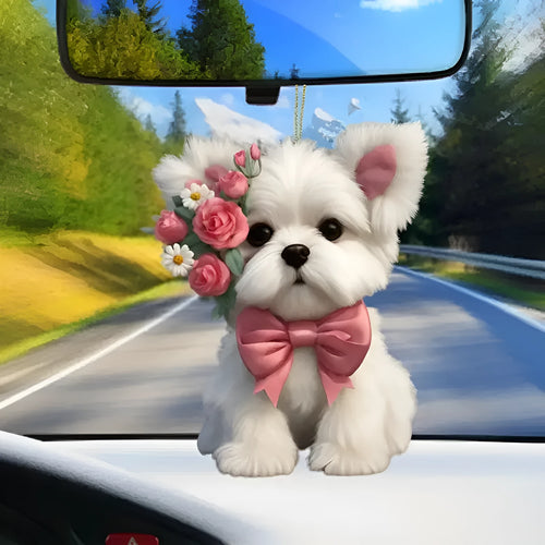 Acrylic cartoon decorative pendant for car interior in colour style 1 showing clear plastic hanging loop