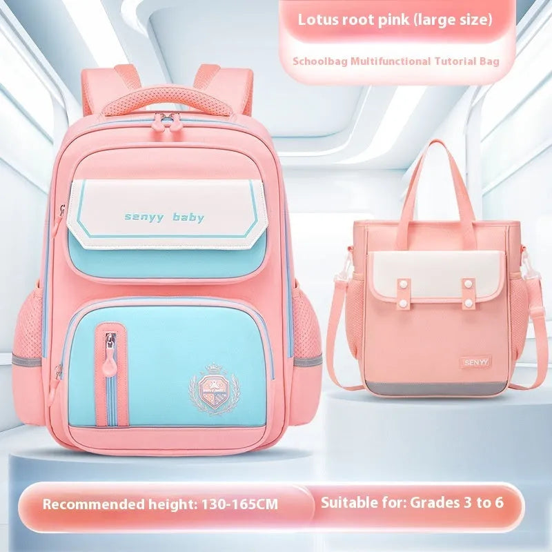 Children's spine protector backpack in blue, made of water-repellent Oxford cloth, size 38x30x15cm