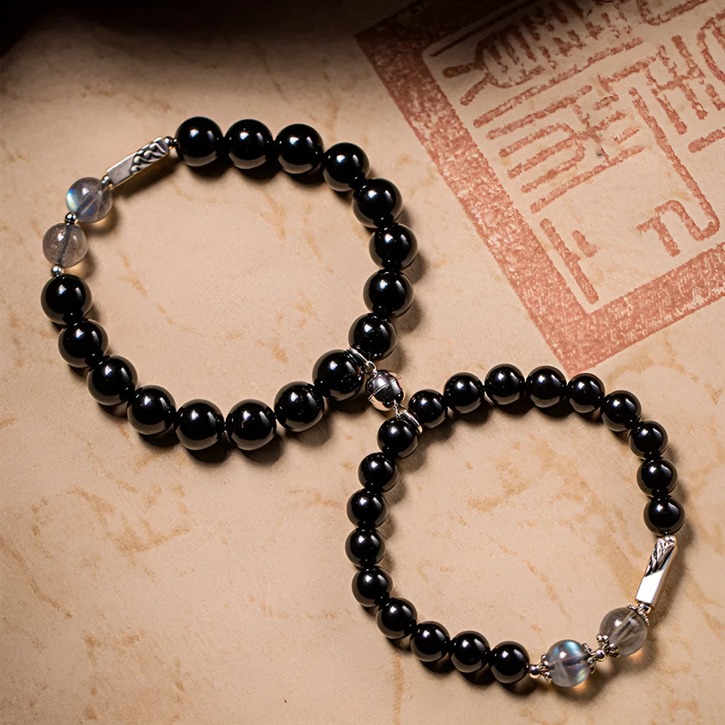 Obsidian Buddha beads couple bracelet DIY kit with 8mm and 10mm beads.