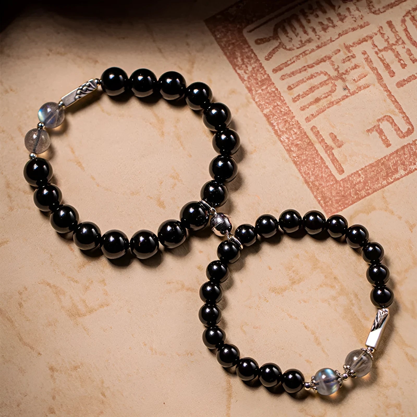 Obsidian Buddha beads couple bracelet DIY kit with 8mm and 10mm beads.