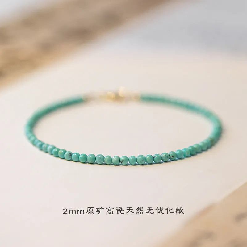 Women's 2mm raw ore turquoise bracelet with geometric beads and extension chain in Chinese style