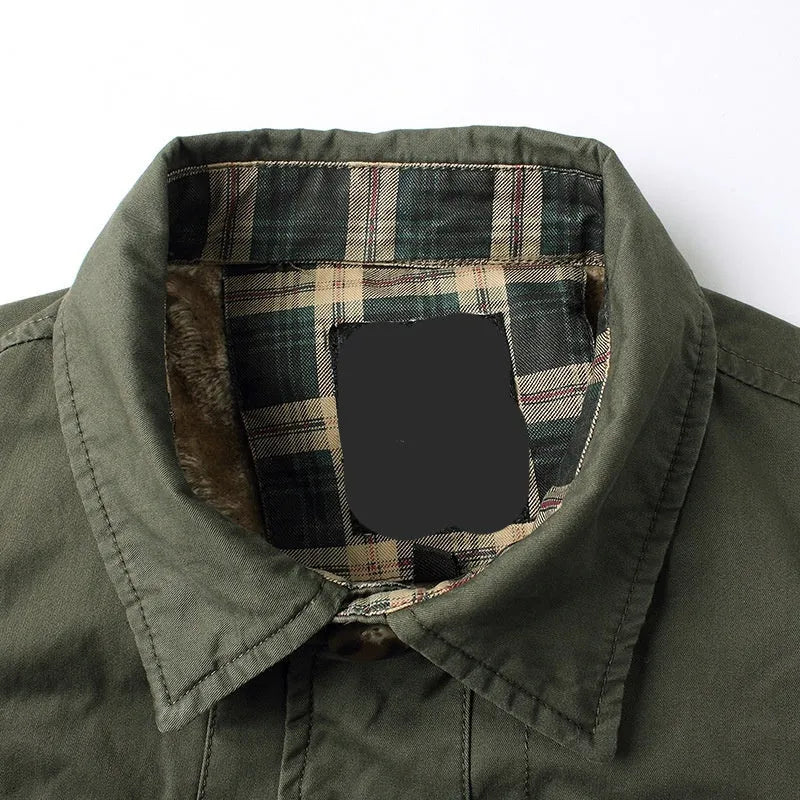 Fleece-lined men's washed jacket Korean style slim fit trench coat in khaki