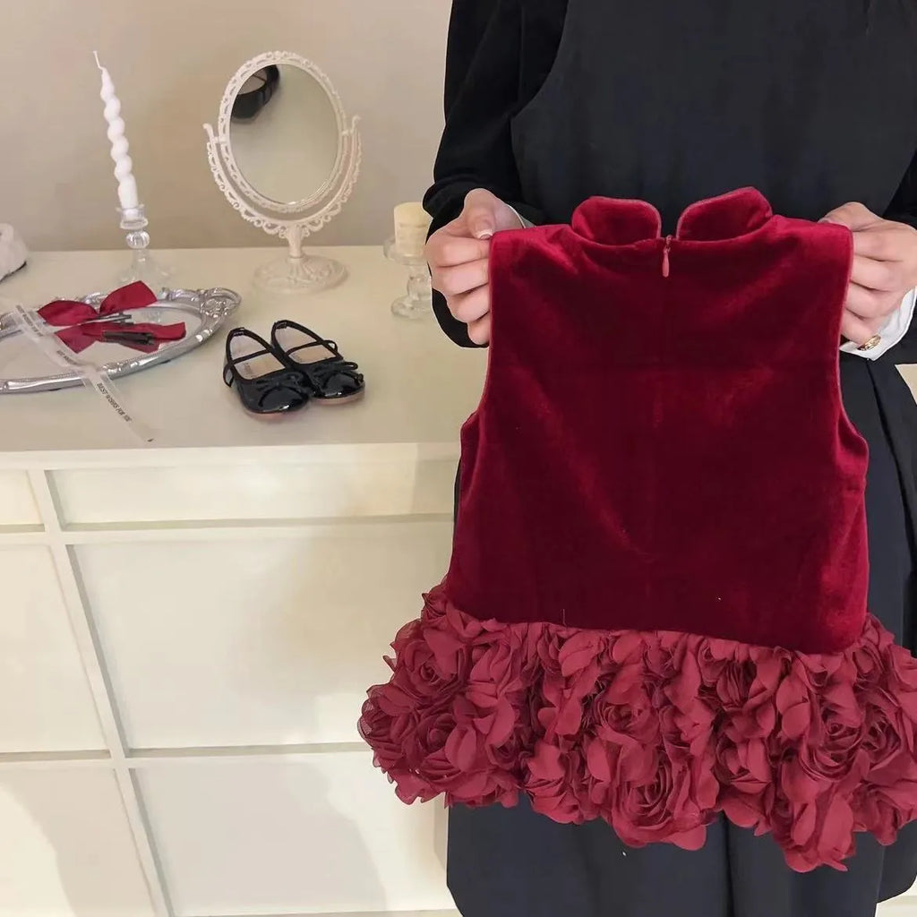 Girls' fashion velvet padded cheongsam dress with floral pattern in bud skirt colour for heights 80-140cm