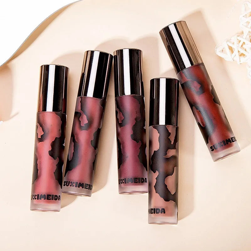 Matte lip mud lipstick bullet showing natural finish with no-cup-stain technology