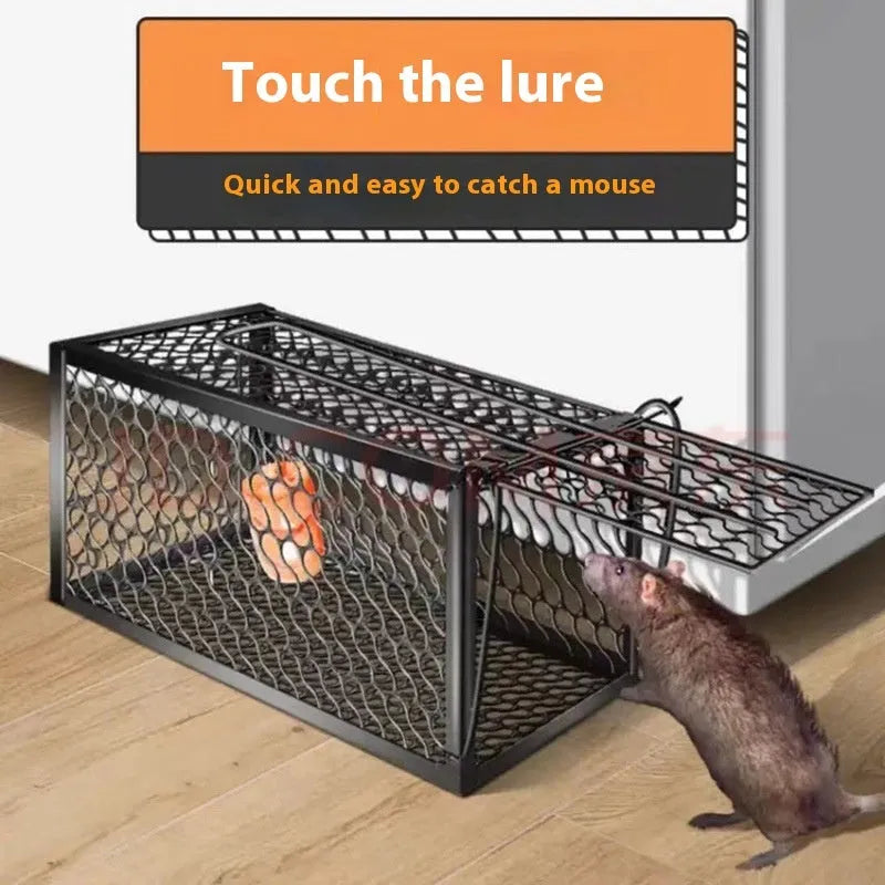 Automatic mouse cage trap with metal construction and plastic components in small, medium and large sizes
