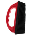Red pet hair removal brush with massage function for dog and cat grooming during baths measuring 160x85mm
