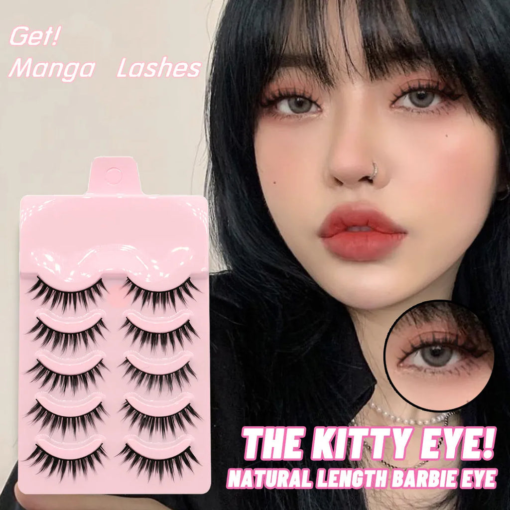 Pack of manga-style false eyelashes showing three wispy styles 007, 008, 009 for anime cosplay makeup.