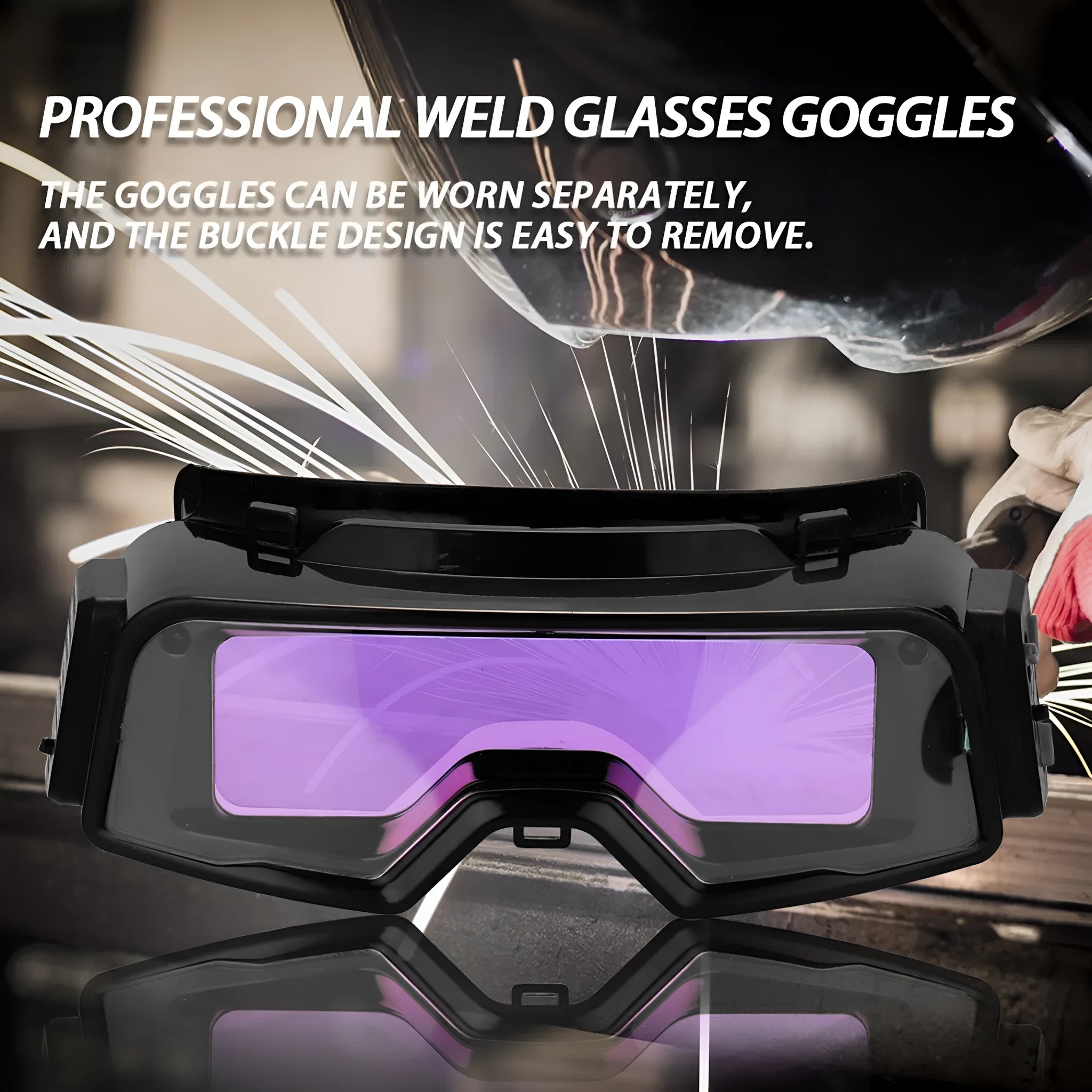 Black automatic welding mask with large viewing lens and adjustable controls for sensitivity and delay timing