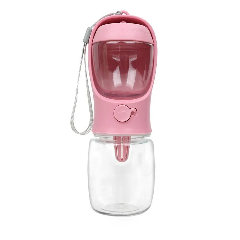 Portable dual-use dog water cup in blue, white, or pink with split water grain pattern