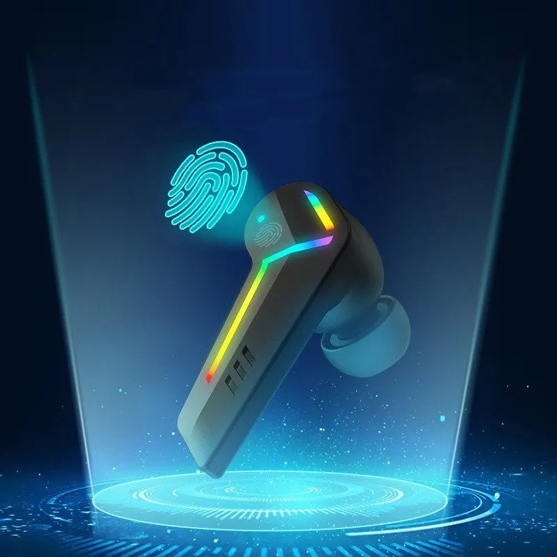 Black TWS Bluetooth sports gaming headset with low latency mode and NFC pairing