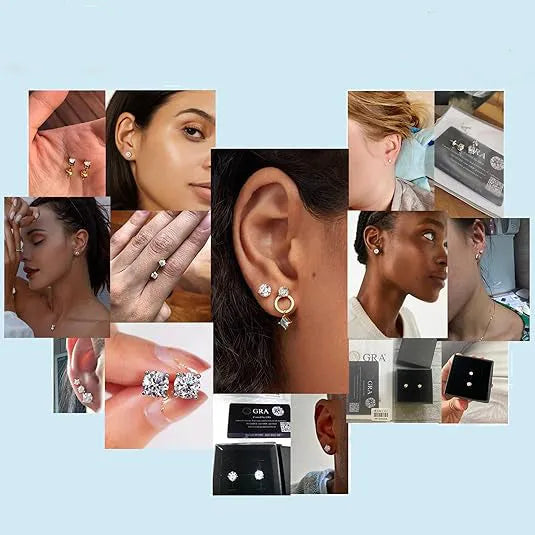 Moissanite stud earrings in S925 silver with platinum plating, black stone, 1 carat, gift box packaging