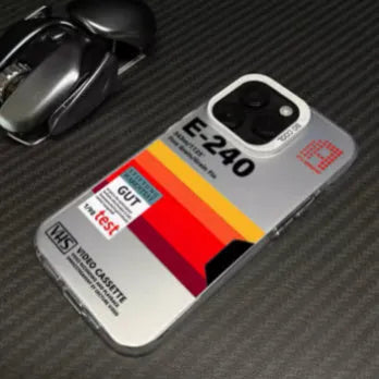 Advanced Sense Laser Videotape phone case in Colourful Silver on iPhone, showing creative retro videotape design with anti-drop protection