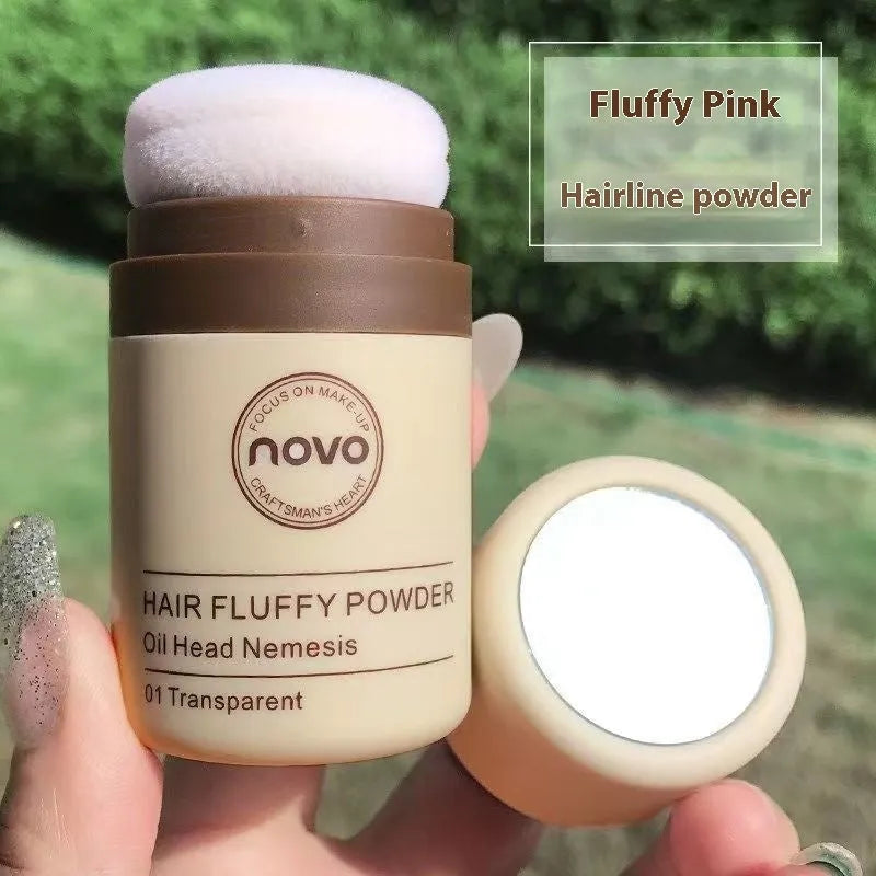 Mattifying oil control face powder compact for oily skin and bangs hairline in transparent, brown, and dark brown shades.